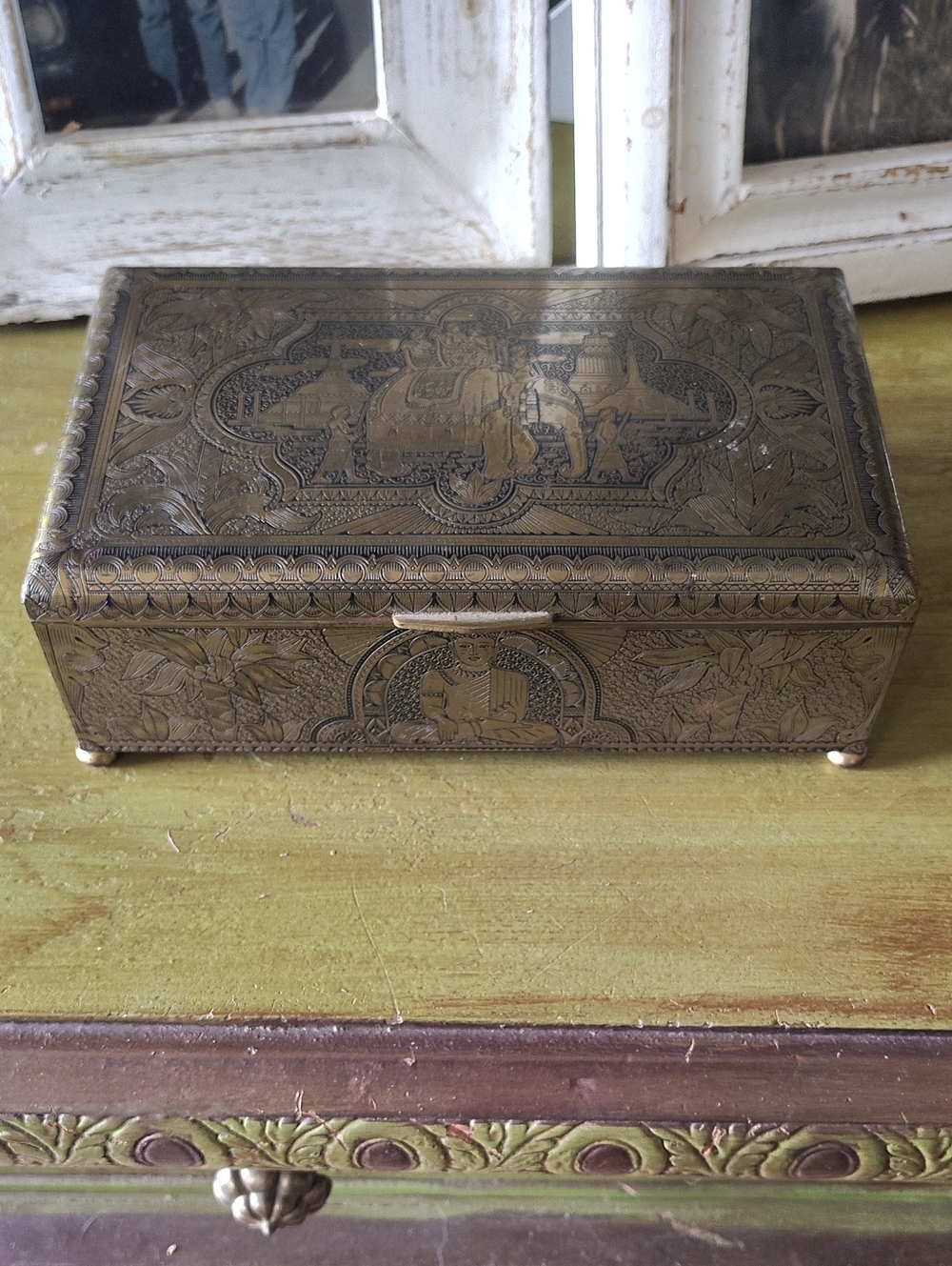 Antique Brass Cigar Box Decorative Trinket Box